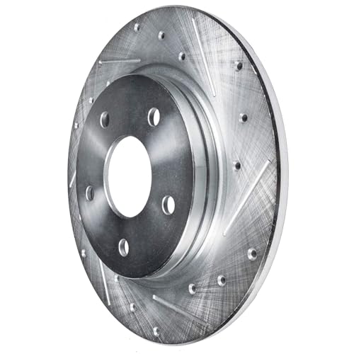Image of Detroit Axle - Rear Brake Kit for 2012-2018 Ford Focus, Drilled and Slotted Disc Brake Rotors Ceramic Brakes Pads 2013 2014 2015 2016 2017 Replacement : 10.67 inch inch Rotors
