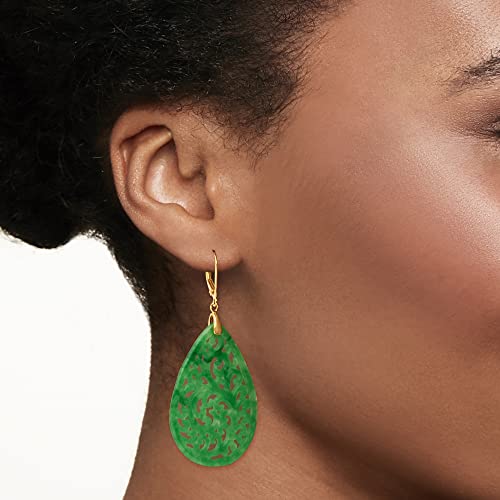 Ross-Simons Carved Jade Teardrop Earrings in 18kt Gold Over Sterling2