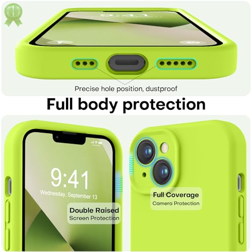Image of LOVE 3000 Designed for iPhone 13 Case, Premium Silicone with [Camera Protection] [Soft Anti-Scratch Microfiber Lining] Shockproof Protective Case for iPhone 13 Women Men Girls 6.1 inch, Fluorescent Green