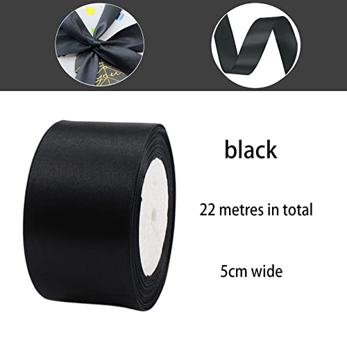 POPOYU 50mm Wide Black Fabric Satin Ribbon, 23M, Double Sided Satin, Large Thick Polyester Ribbons for Gift Wrapping Wedding - Image 2