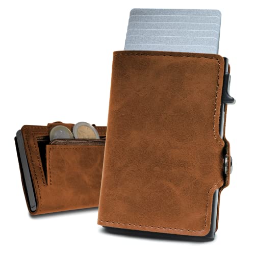 slimfin® Geldbörse Herren mit Münzfach | Portemonnaie Herren | Portmonee Herren | Geldbeutel Herren | Kartenetui Herren | Karten Etui | Slim Wallet | Card Holder mit RFID Schutz | Hellbraun Cover