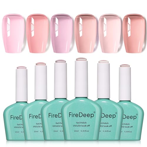Firedeep Sheer Jelly Gel Polish Set 6 Colores Baby Blush Soft Shades Hema Free Soak Off UV Light Cure Gel Polish Kit Nail Art DIY Salon Regalo para Mujeres