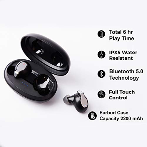Image of PT30 True Wireless 5.0 in-Ear Earbuds Full Touch Control Powered by Airoha1532 chipset with 2200 mAh Charging Case, Bluetooth 5.0 Headphone, Auto Pairing & Dual Connectivity (Black)