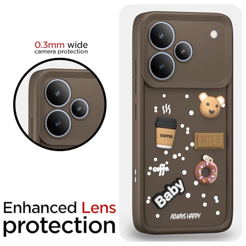 Image of Outlouders Back Cover for Realme P4 Pro 5G | 3D Cartoon Bear Cute Fun Silicone Full Body Protection Bumper Case (Brown)