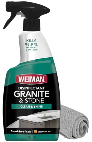 Weiman Disinfectant Granite Cleaner and Polish With Microfiber Cloth - Safely Clean Disinfect and Shine Granite Marble Soapstone Quartz Quartzite Slate Limestone Corian Laminate Tile Countertop