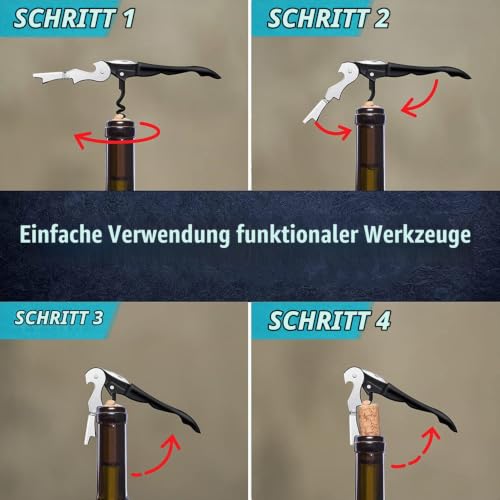 Foto von Allpeak Kellner Korkenzieher - 1PC Weinöffner Flaschenöffner Kellnermesser Profi Kellnerbesteck Bottle Opener - Schwarz