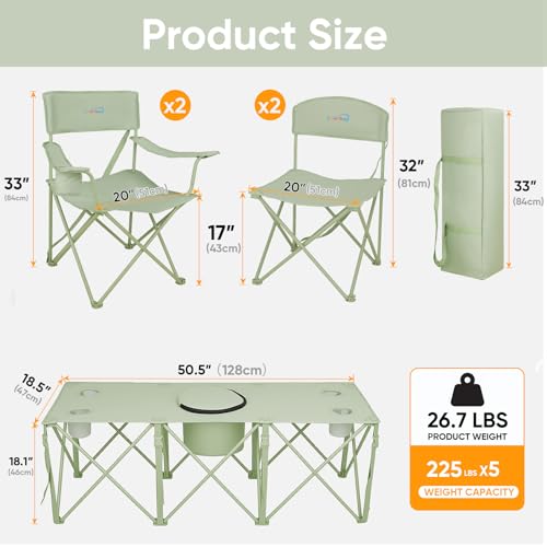Set de Sillas Plegables para Camping Colorsoul Verde LC-166 con Mesa y Bolsa Térmica miniatura 3