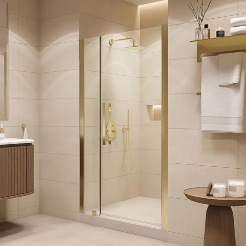 OVE Decors Pasadena 39 7/16 to 41 3/8 in. W x 72 in. H Alcove Frameless Pivot Shower Door in Brushed Gold, 2025
