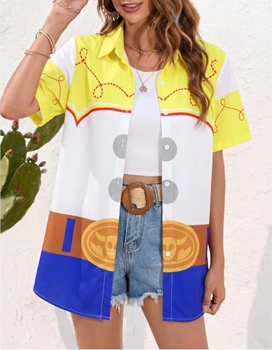 Image of ASTANFY Hawaiian Shirt Women Hawaii T-Shirt Tropical Floral Printed V Neck Shirts Soft Cool Summer Beach Button Up Blouse