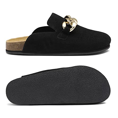 Dream Pairs Women’s Mules Soft Footbed Clog Comfortable Flats Cork Clog Shoes Round Toe Chain Mules Slip On Sandals Slides Shoes Sdml2207W Black Size 9 #TOP1