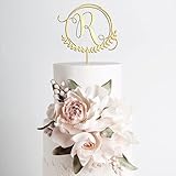 Initials R Wedding Cake Topper Letter Monogram Wreath Mirror Gold Acrylic Cake Decor Rustic Gift...