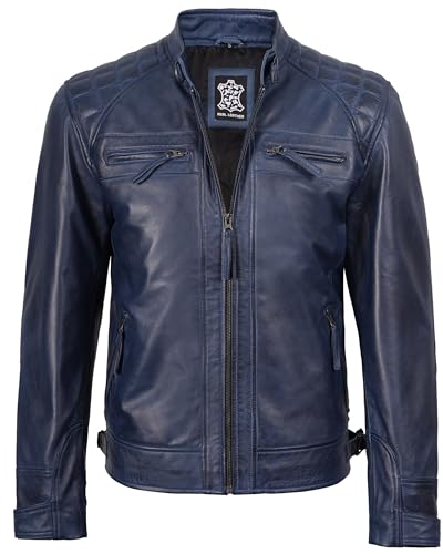 Image of fjackets Mens Leather Jacket Moto Style Real Lambskin Leather Jacket, Quilted Cafe Racer Classic Zip Up Biker Jacket for Men