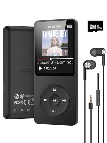 Image of Cason 16GB Mini MP3 Music Player with Bluetooth 5.4 & Voice Control Earphones, Video Playback,Pocket-Sized MP3 Player for Music,Voice Recording,FM Radio -Expanded Up to 128GB (Black)