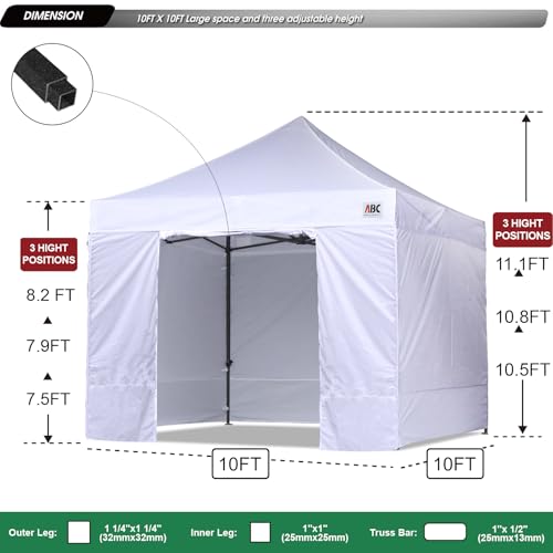 Image of ABCCANOPY Heavy Duty Easy Pop up Canopy Tent with Sidewalls 10x10, White
