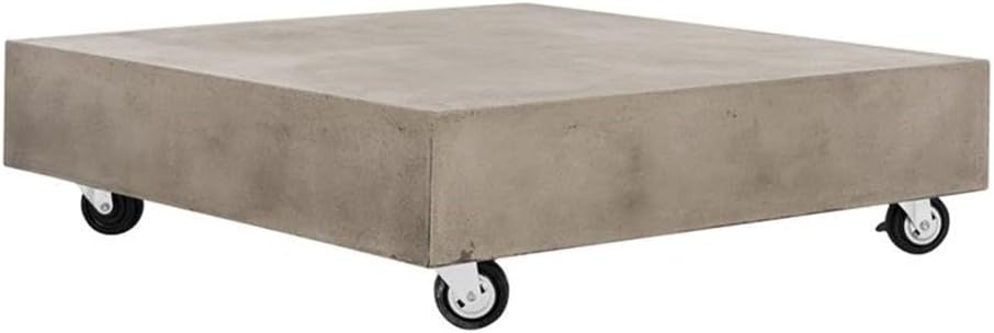 SAFAVIEH Outdoor Collection Gargon Modern Dark Grey Concrete Coffee Table with Caster Wheels (Fully Assembled)
