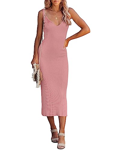 MEROKEETY Womens 2025 Summer V Neck Knit Midi...