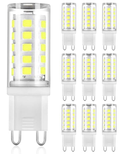 DAFNE Paquete de 10 bombillas LED G9, luz blanca cálida 3000k 500lm 5W equivalente a una lámpara halógena de 50W, bombilla G9 CA 220-240V sin parpadeo, para dormitorio, sala de estar, jardín, cocina