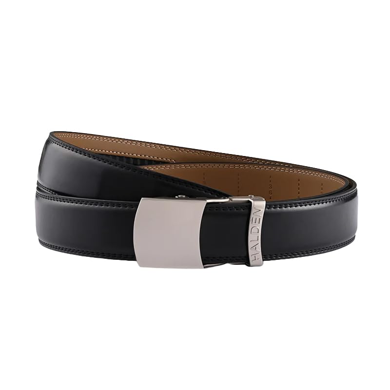 Image of HALDEN BURLEY Belts For Men Leather Original (Free Size Fits Up to 44 Inch Waist) Ratchet Straps, Unique Magnetic Auto-lock Buckle Belt For Man