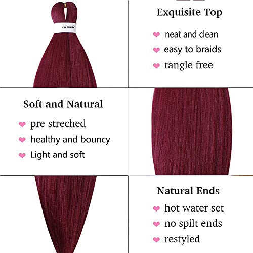 Msbelle 6 Packs/Lot Pre Stretched Braiding Hair Crochet Braid Hair 26 Inch Hot Water Setting Synthetic Fiber Burgundy Braiding Hair Extensions 100G/Pack(26 Inch,900#) #TOP3
