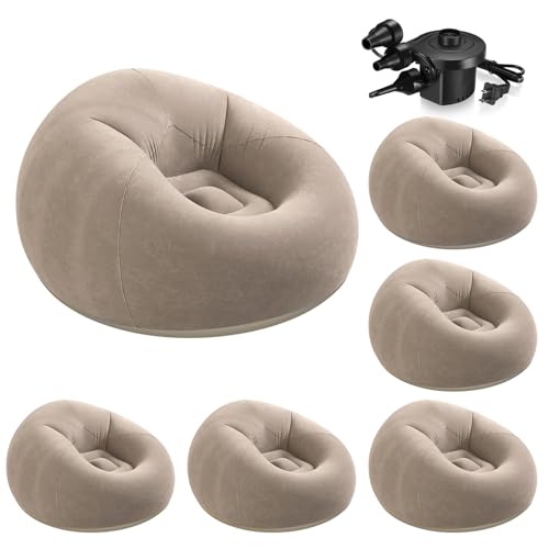 Image of 6 Pcs Bean Bag Chairs for Adults Inflatable Chairs with Electric Air Pump Blow up Couch Folding Portable Inflatable Couch Lazy Sofa for Reading Living Room Camping (Coffee)