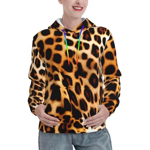 Sweat à capuche léopard avec poche kangourou et motif animalier premium pour femme