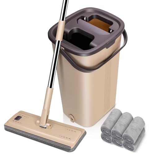 MASTERTOP Serpillière Seau Essoreur, Balai Serpillière Microfibre Rotatif 360° et Seau Auto-Lavage, Vadrouille de Mains Libre pour Nettoyage de Sol, avec 6...