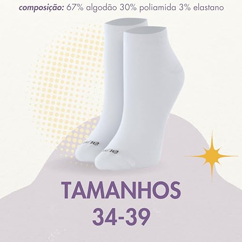 SHE BY MASH Kit 6 Pares Meia Sapatilha Academia Punho Confortável Cano Baixo Feminina Adulto, 34-39,
