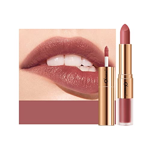 KUAILEGO ROSE GOLD 2 In 1 Matte Lipstick & Liquid Lipstick, Full Color Lip Gloss, Matte Finish, Nude, Long Wear Waterproof Velvet Lipstick (01)