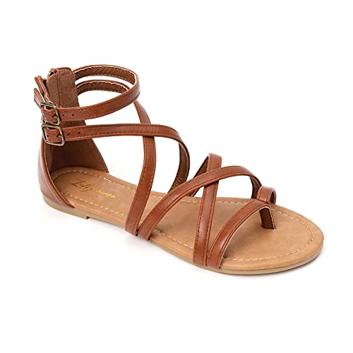 HEVA Damen Casual Riemchensandalen Komfort Einstellbare Flache Sandalen（5UK 38EU,Dk Braun）