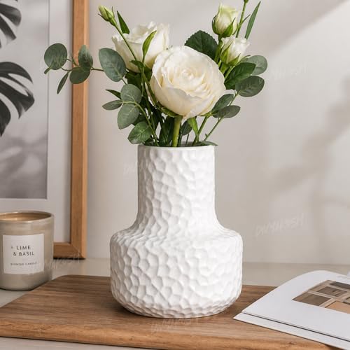 Image of Divyakosh Small White Decorative Plastic Vase for Home Decor, Living Room | Flower Vase for Center Table, Shelf, Bedroom & Office Decoration | Home Decoration Items | Decorative Pots for Flowers |
