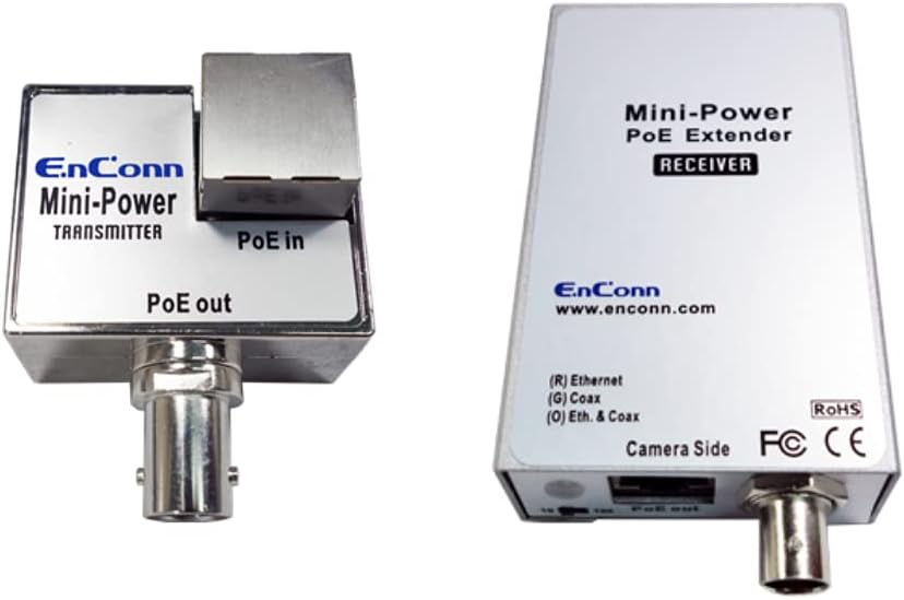 EnConn Mini Power PoE Ethernet Extender Set Over Coaxial Cable (EoC) IP Security CCTV Camera