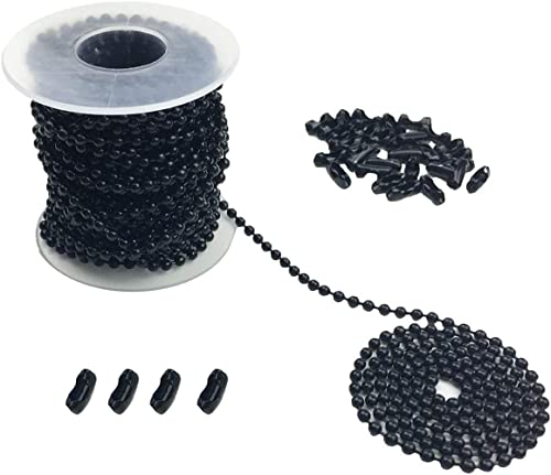 hyamass 10 Meter 3 mm Durchmesser schwarz Perlen Pull Kette Verlängerung Deckenleuchte Fan Kette mit 30 passenden Stecker, gerollt Verpackung Cover