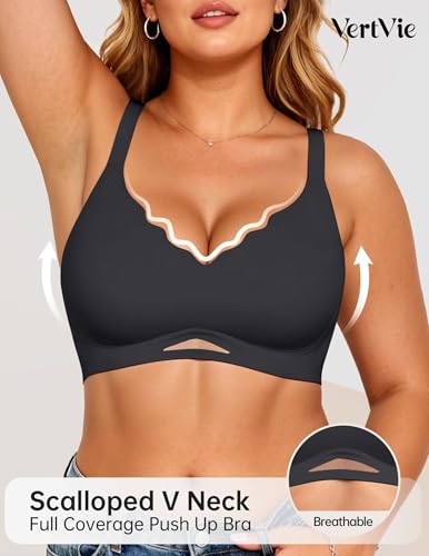 Image of Vertvie Jelly Bras for Women No Underwire Supportive | Seamless Wireless Bralette, Cool Breathable Mesh, Push Up Scalloped V-Neck, Full Coverage Tshirt Bra, Soft Comfortable