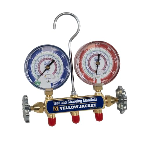 Yellow Jacket 42035 2-Valve Series 41 A2L Manifold (psi F) R32/454B/410A 3-1/8 Gauges (No Hoses)