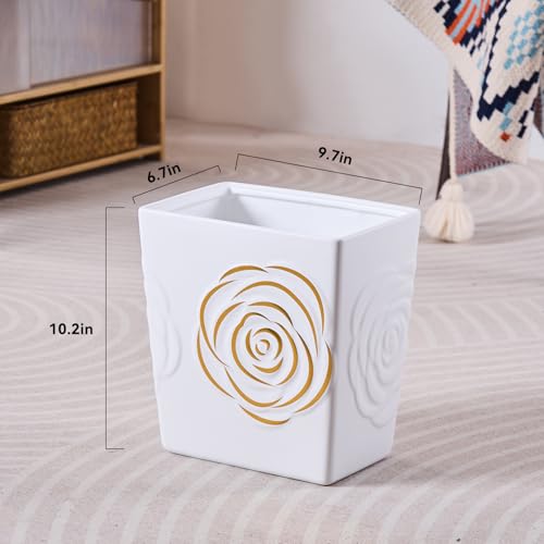 Caneca de basura rectangular de cerámica blanca y oro 9 litros miniatura 2