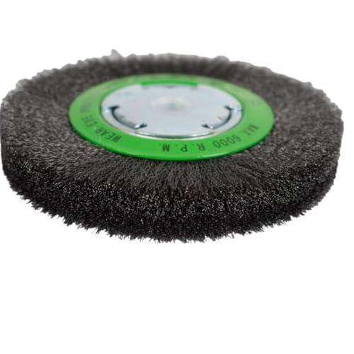 Image of Forney 72751 6-Inch Wire Bench Wheel Brush | Features narrow face fine crimped wire with 1 /2-inch and 5 /8-inch arbors. Ideal for surface prep and rust removal.