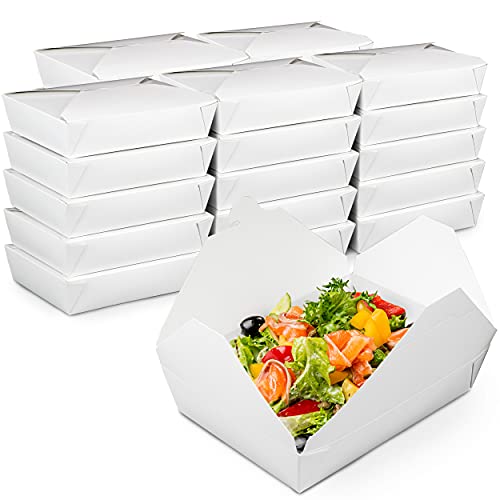 Fit Meal Prep 200 Pack 54 oz Paper Take Out Containers 8.5 x 6 x 2 - White Lunch Meal Food Boxes #2, Disposable Storage To Go Packaging, Microwave Safe, Leak Grease Resistant for Restaurant -  Fifth Ave Fair, FAF300970