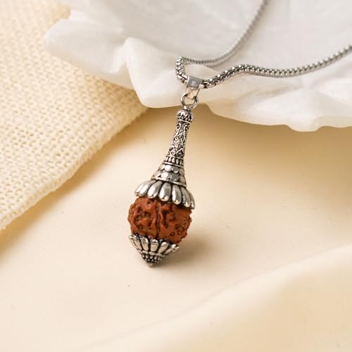 Image of Astrotalk Rudraksha Hanuman Gada Pendant | 5 Mukhi Rudraksha for Protection, Confidence & Inner Peace | Sawan Sepcial | Spiritual Pendant for Daily & Office Wear | Gift for Man & Woman