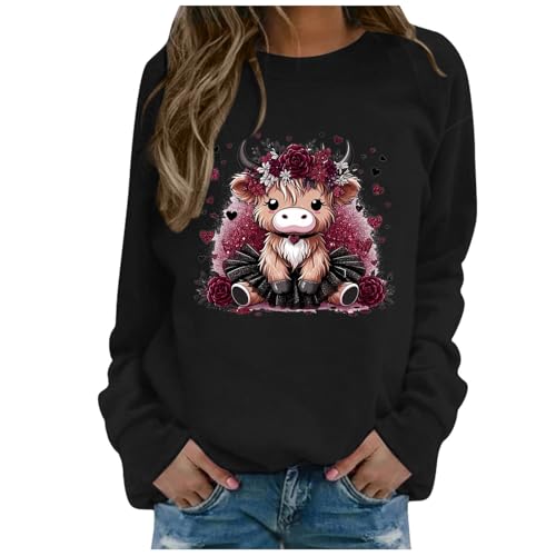 Image of Sweatshirts Womens Pattern Sweatshirt Oversize Sweatshirts Crewneck Long Sleeve Pullover Top (Black, M)