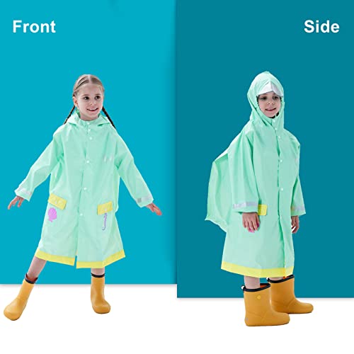 Baogaier Ragazze Impermeabile Tuta Pioggia Antipioggia con Cappuccio Verd Sirena Bambina Bambino Giacca Impermeabili Pantaloni Mantellina Tute Portatile Sportivo Jogging Ragazza Bambini Bimba 4-6 Anni - 2