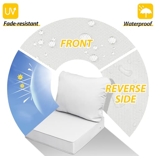 Image of AAAAAcessories Outdoor Seat Cushions for Chairs, Fade-Resistant, Waterproof Patio Furniture Replacement Cushions, 21 inch x 21 inch x 3 inch + 21 inch x 17 inch, Set of 2, Linen White