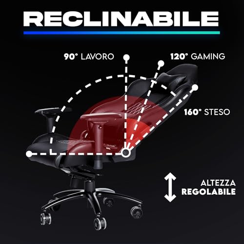 eSports - Sedia gaming nera di Alta Qualità + Supporto Lombare e Cervicale + Reclinabile + Poltrona Gaming Ergonomica e Regolabile + Pelle Sintetica e Materiali Premium [NUOVA VERSIONE 2023] - Sedia gaming - Immagine 8