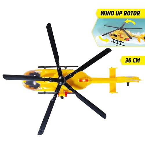 Dickie Toys - ADAC Rettungshelikopter Airbus H145 (36 cm) - großer Hubschrauber mit Aufzieh-Propeller, Seilwinde, Licht & Sound, Spielzeug-Helikopter für Kinder ab 3 Jahre, inkl. Batterien