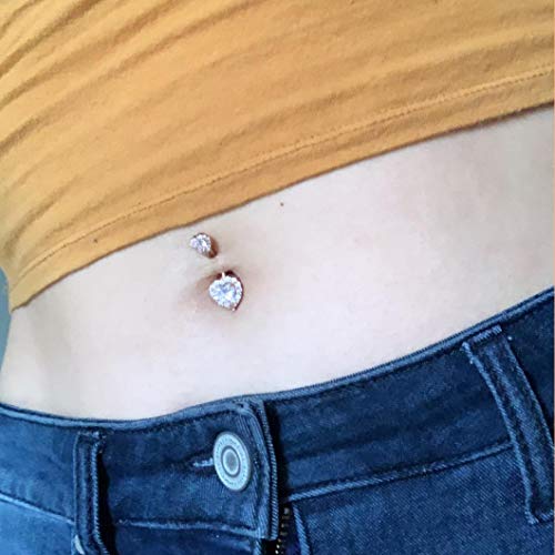 Oufer 14Mm Double Heart Cubic Zirconia Navel Belly Button Ring Surgical Steel Piercing Jewelry #TOP4