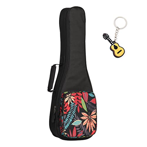 Longteam Estojo de Ukulele Simples de Linho 10 mm Esponja Portátil Impermeável Bolsa para Ukuleles Capa Uke Bolsa de Concerto com Bolso de Armazenamento de Acessórios (23 em Concerto, Folha)