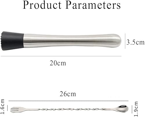 Miniatura 6 de Juego de 4 herramientas de barra de muddler de acero inoxidable para mezclar y mezclar, juego de cucharas de cóctel ideal para hacer cócteles,