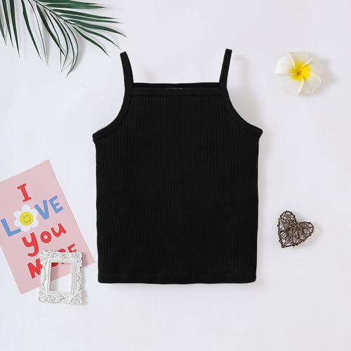 Image of ROMPERINBOX Toddler Tank Tops Girls Spaghetti Strap Ribbed Knit 3 Pack Sleeveless Casual Basic Cami Top for 12M-4T