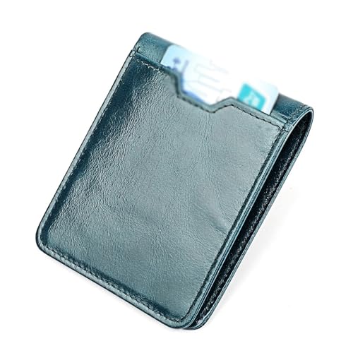men's wallet Men's Small Wallet Post-Modern Retro Fashion First Layer Cowhide Women's Beauty Clip(Blue)