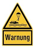 ✅duradero y resistente Havati Adhesivo: 300x200 mm, 1 pieza Señal de advertencia contra parasailing con texto (alemán) (amarillo/negro) triángulo W063 DIN EN ISO 7010 / ASR A1.3