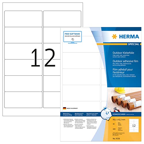 HERMA Etichette Impermeabili, 99,1 x 42,3 mm, Etichette Adesive A4 per Stampante, 12 Etichette per Foglio, Bianco